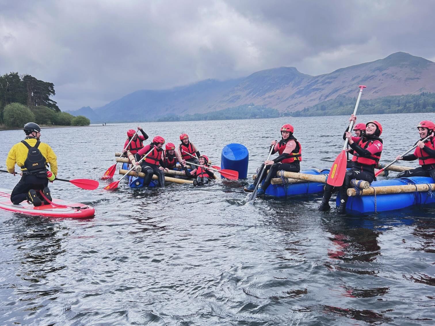 Women on a raft on Derwentwater