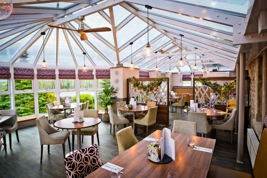 The Conservatory Restaurant decorated for Christmas