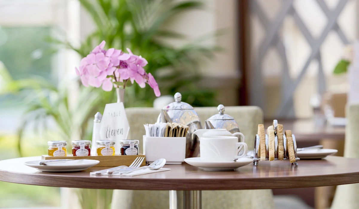 Breakfast toast and tea in the Conservatory restaurant