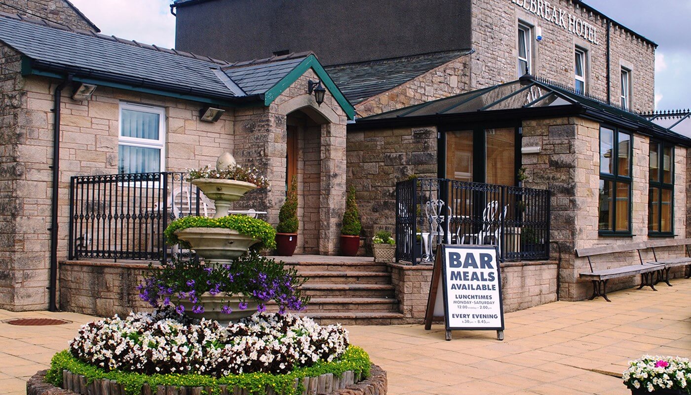 Entrance to the Melbreak Hotel and restaurant in Cumbria